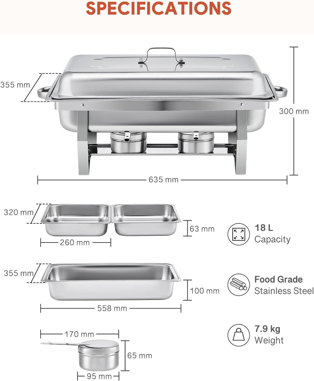 2x 9L Chafing Dish Stainless Steel Buffet Food Warmers Catering Set
