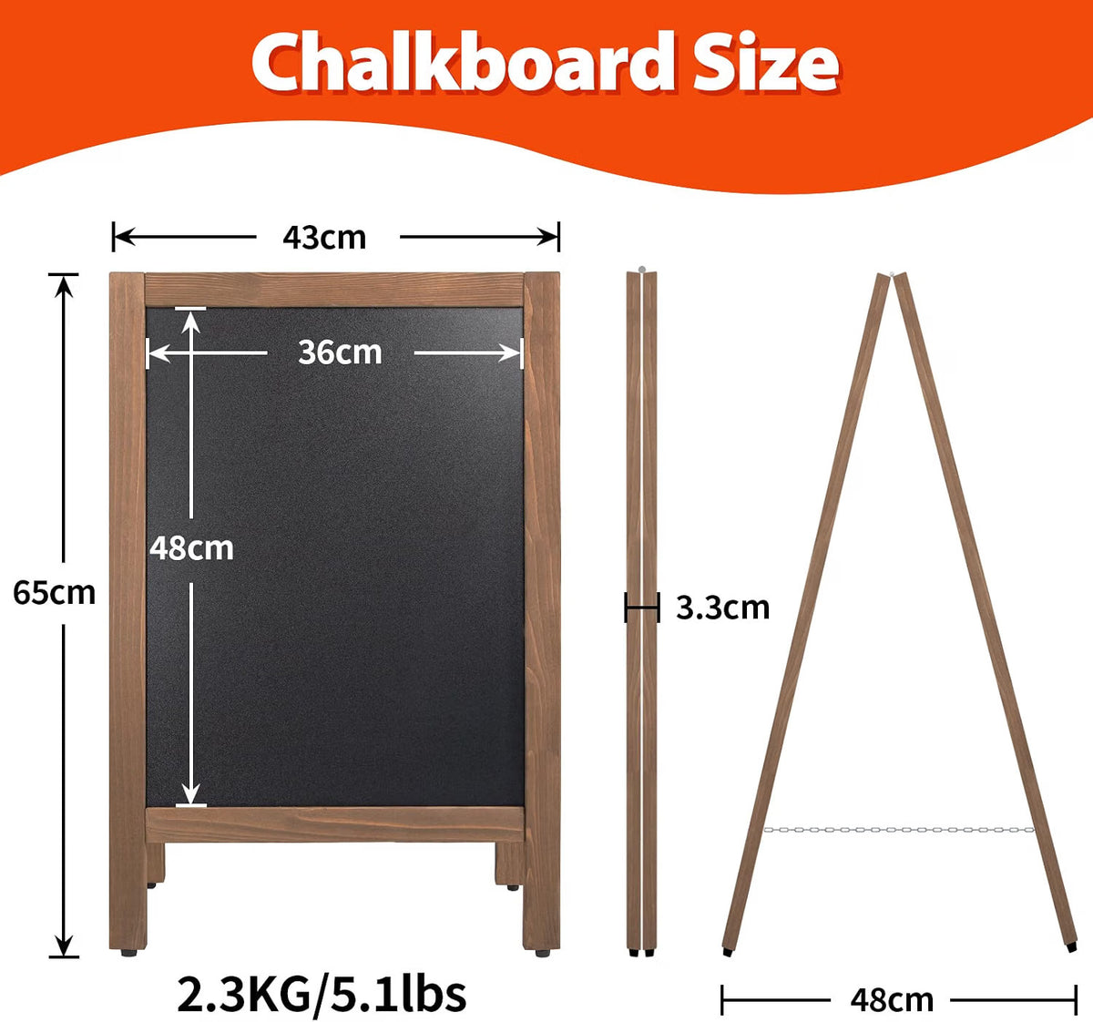 A-Board Chalkboard 43x65cm Double Sided Magnetic Wooden Pavement Sign VAIIGO