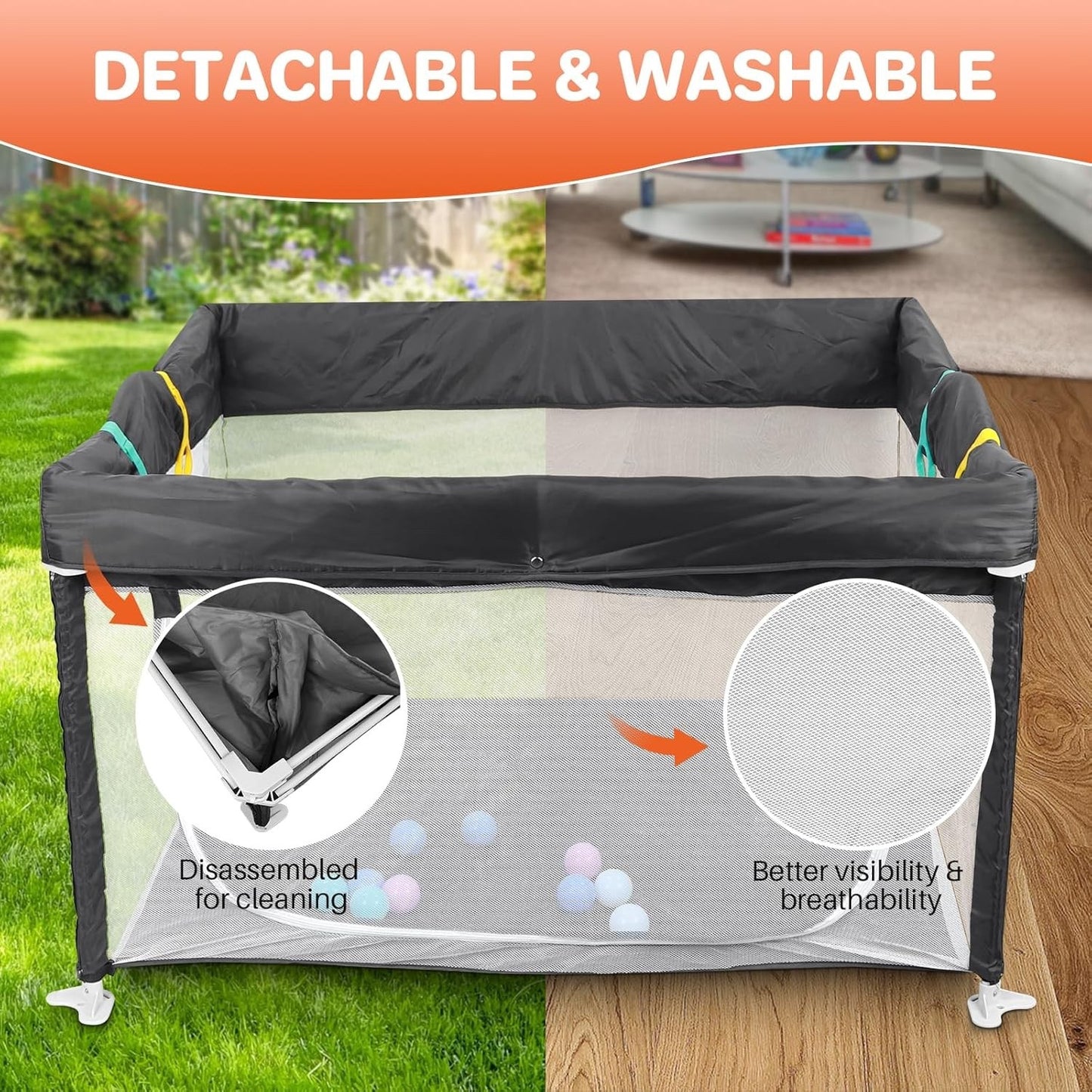Baby Playpen Foldable Portable 50x50 Soft Mat Travel Play Yard Grey Kids Indoor