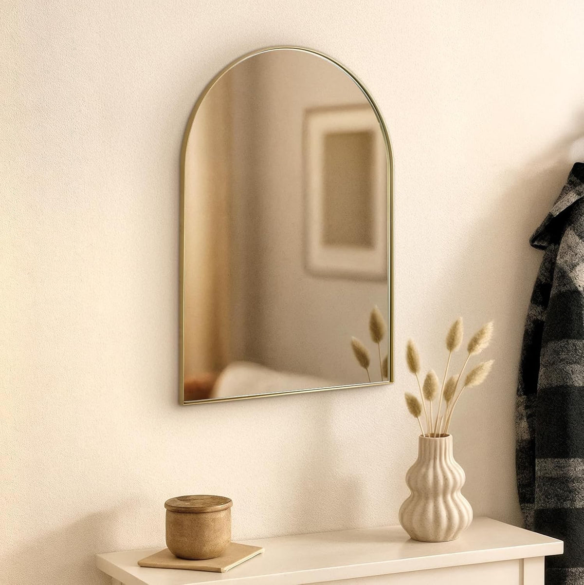 Arched Wall Mirror Gold 70x50cm Metal Frame Bathroom Hallway Bedroom Vanity