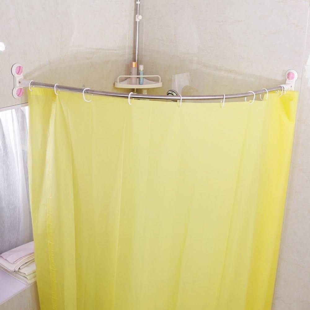 Curved Shower Curtain Rod 95.5cm Corner Rail Suction or Drill Mount Steel