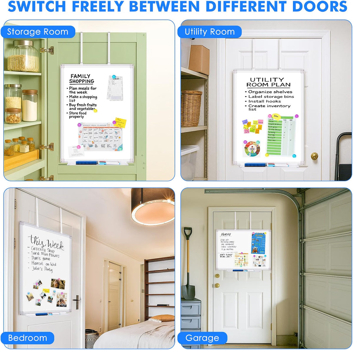 Magnetic Whiteboard Dry Erase Board 60x45cm Over Door Wall Mount Adjustable Hook