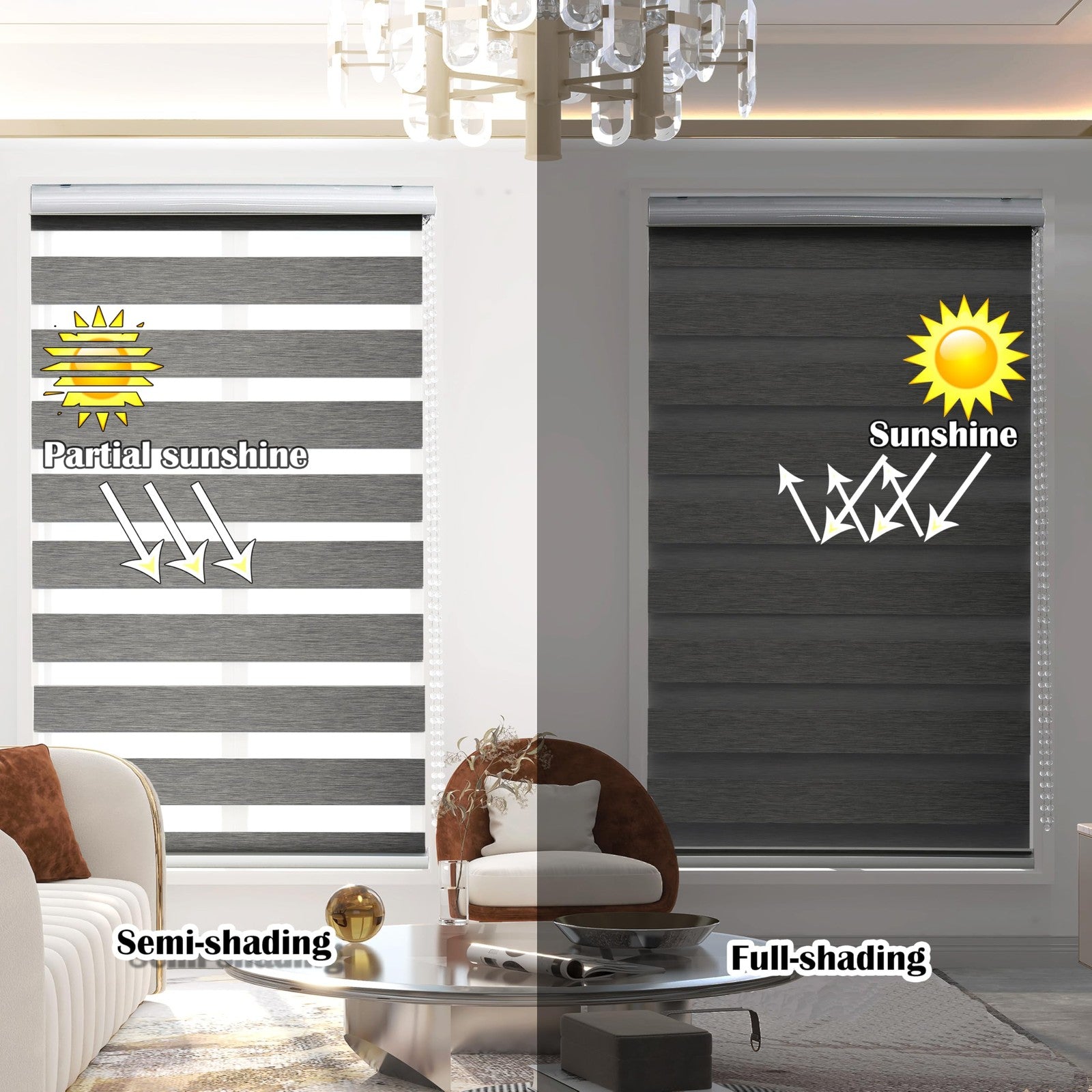 QiBoYuYe Day & Night Zebra Blind 80x150cm Blackout Window Curtain Grey