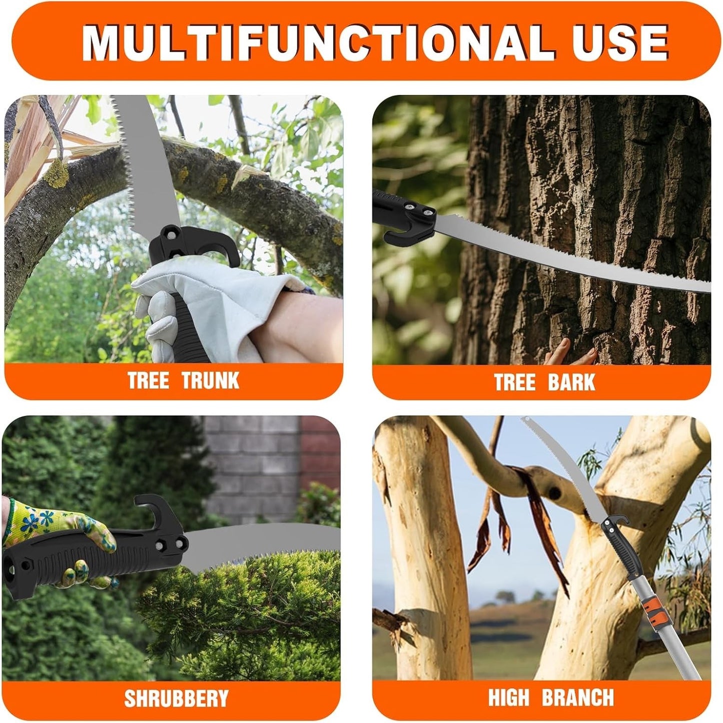 Pole Saw Tree Pruner 20ft Telescopic 26ft Reach Carbon Steel Manual Garden Tool