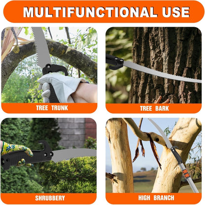 Pole Saw Tree Pruner 20ft Telescopic 26ft Reach Carbon Steel Manual Garden Tool