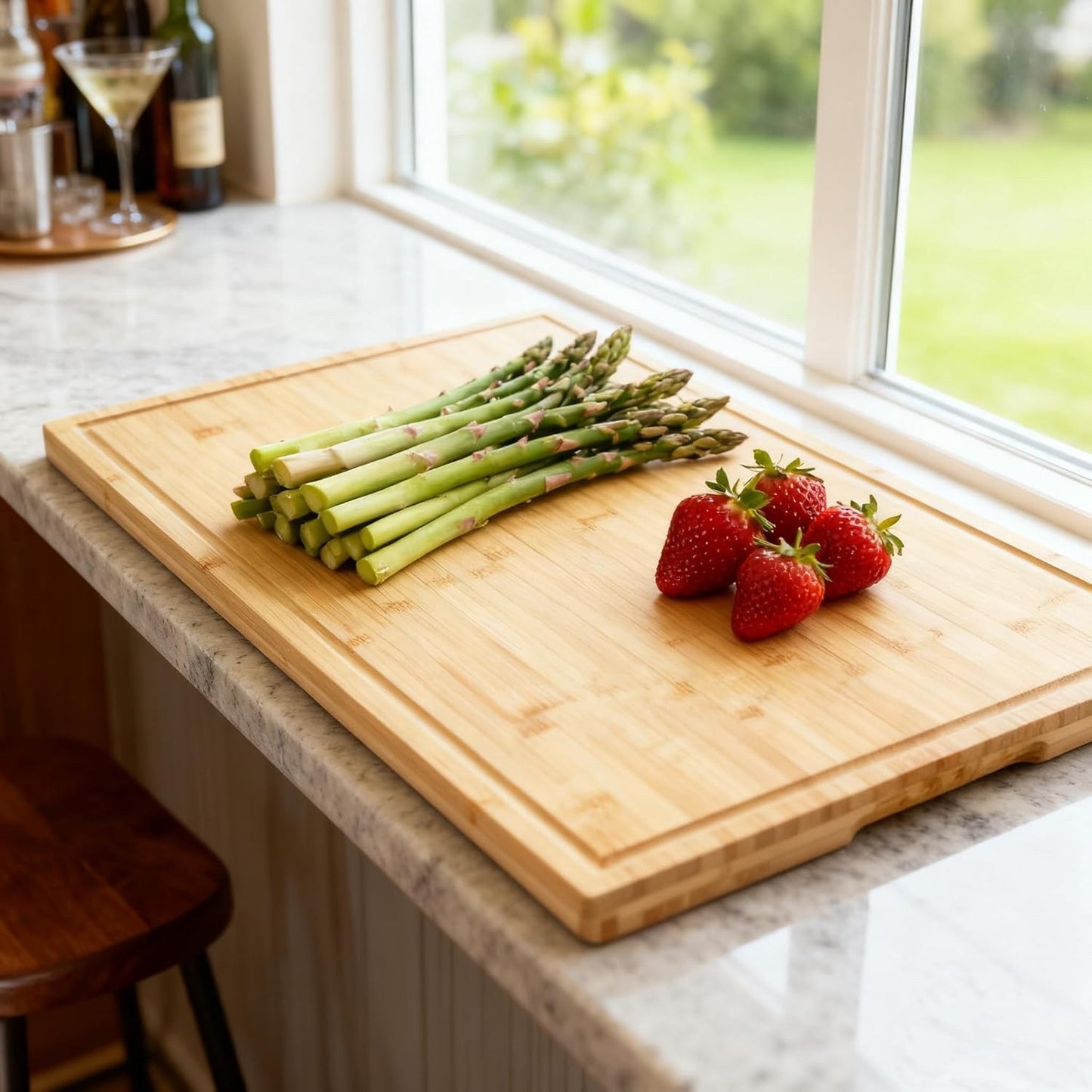 Bamboo Chopping Board Extra Large Butcher Block Juice Groove Handles Kitchen