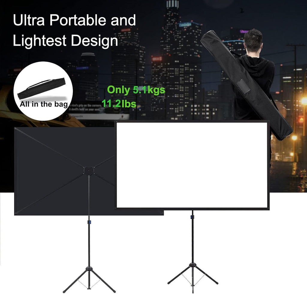 100 Inch 16:9 Outdoor Projector Screen Stand Tripod Portable 1.2 Gain Easy Setup