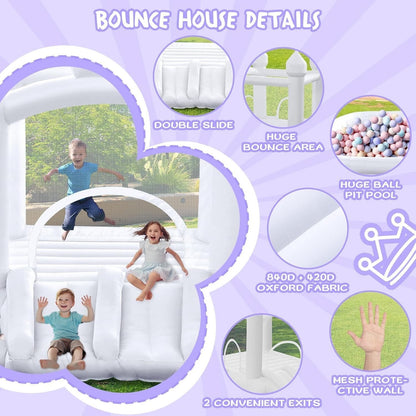 Bouncy Castle Inflatable Slide Trampoline Ball Pit White Garden Blower Kids