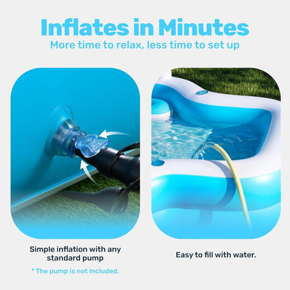 Inflatable Family Swimming Pool 120x101x26in 370 Gallon Bench Seat Cup Holders