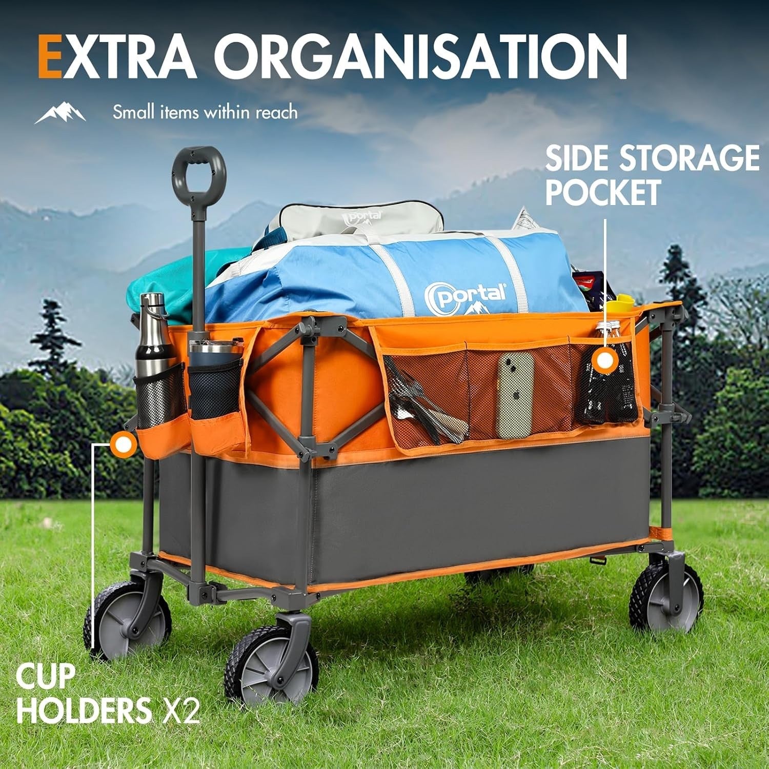 Folding Festival Trolley Cart 300L Heavy Duty Garden Camping Beach Wagon Orange