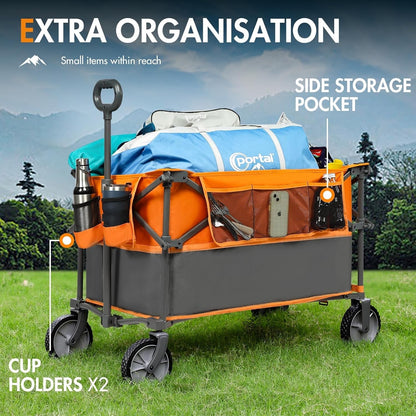 Folding Festival Trolley Cart 300L Heavy Duty Garden Camping Beach Wagon Orange