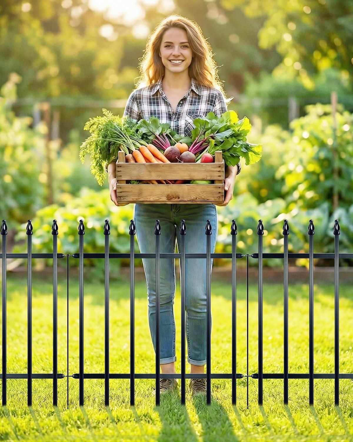 Metal Garden Fence 5 Pack 81x61cm Black Border Edging Animal Barrier Outdoor