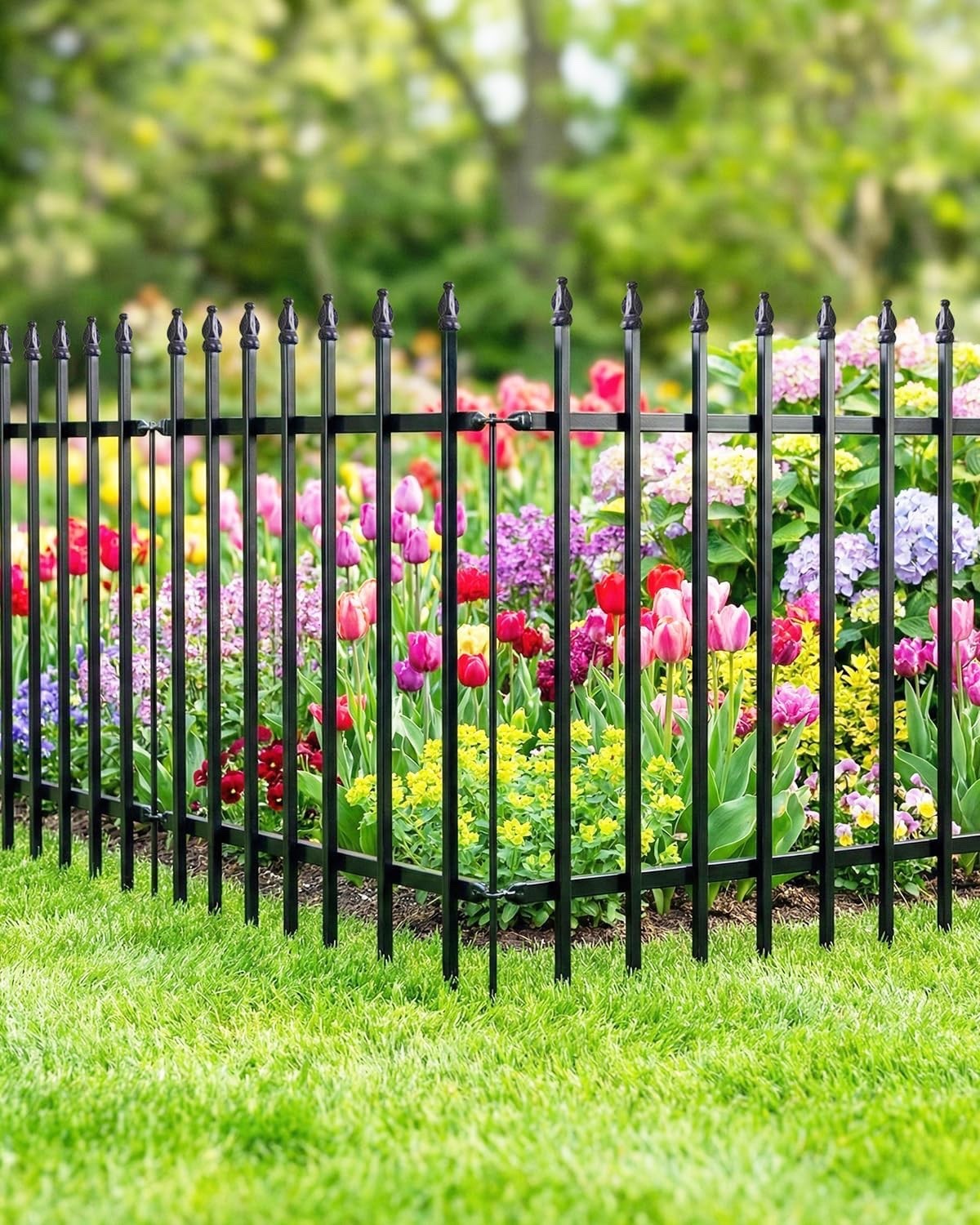 Metal Garden Fence 5 Pack 81x61cm Black Border Edging Animal Barrier Outdoor