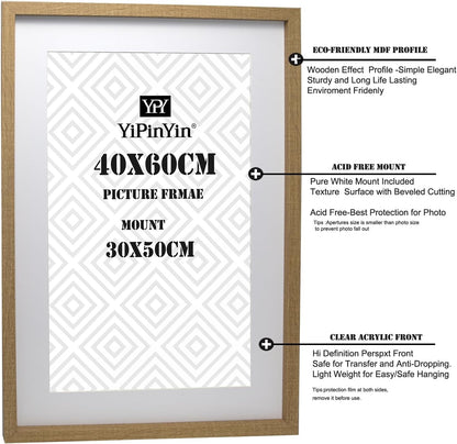 Picture Frame Set 60x40cm Wooden 3 Pack Poster Photo Mount Wall Hanging Oak