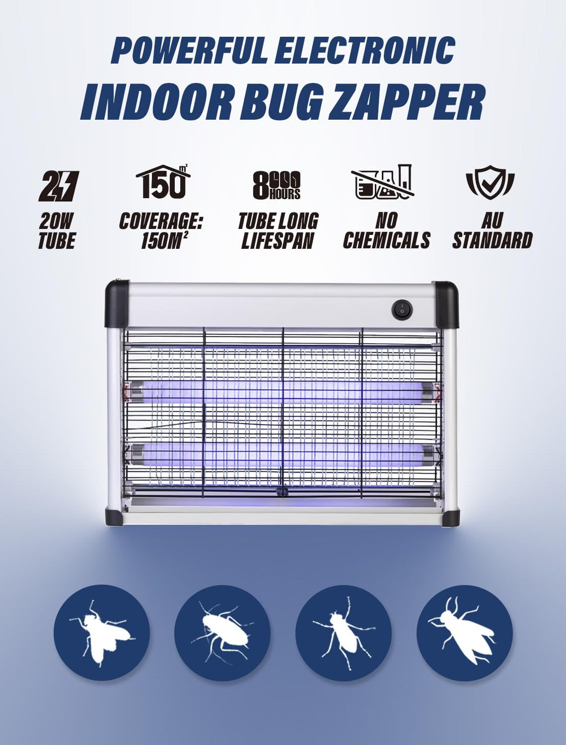 Electric Fly Zapper Killer Indoor Insect Bug Trap 2 Replacement Bulbs 10ft Cord