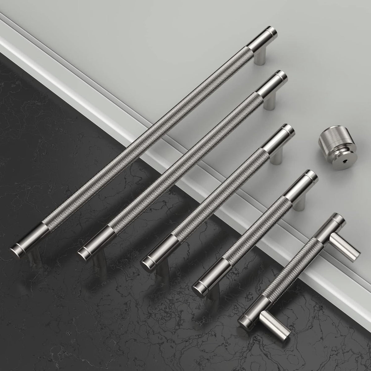 Cabinet Handles Drawer Pulls 320mm Knurled Brushed Satin Nickel 10 Pack Kitchen