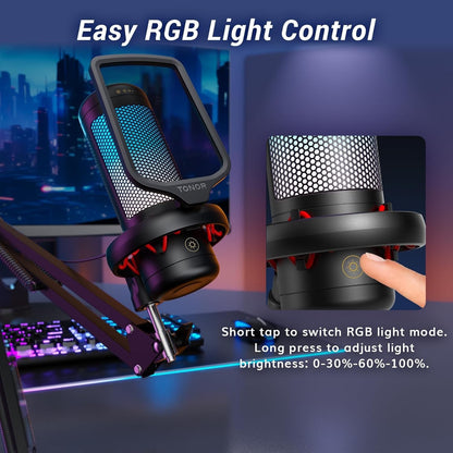 USB Microphone Gaming Condenser RGB Boom Arm Stand PC Streaming Podcast Black