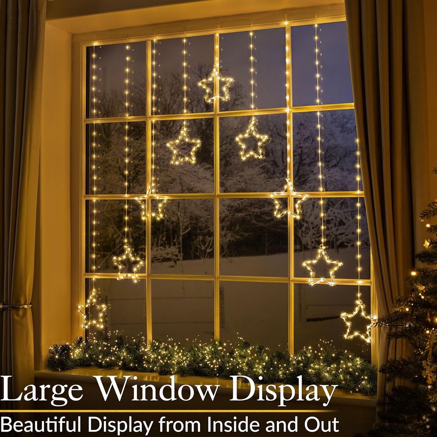 Christmas Curtain Lights Star 325 LED Warm White Window Indoor Outdoor 1.2m
