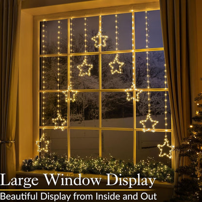 Christmas Curtain Lights Star 325 LED Warm White Window Indoor Outdoor 1.2m