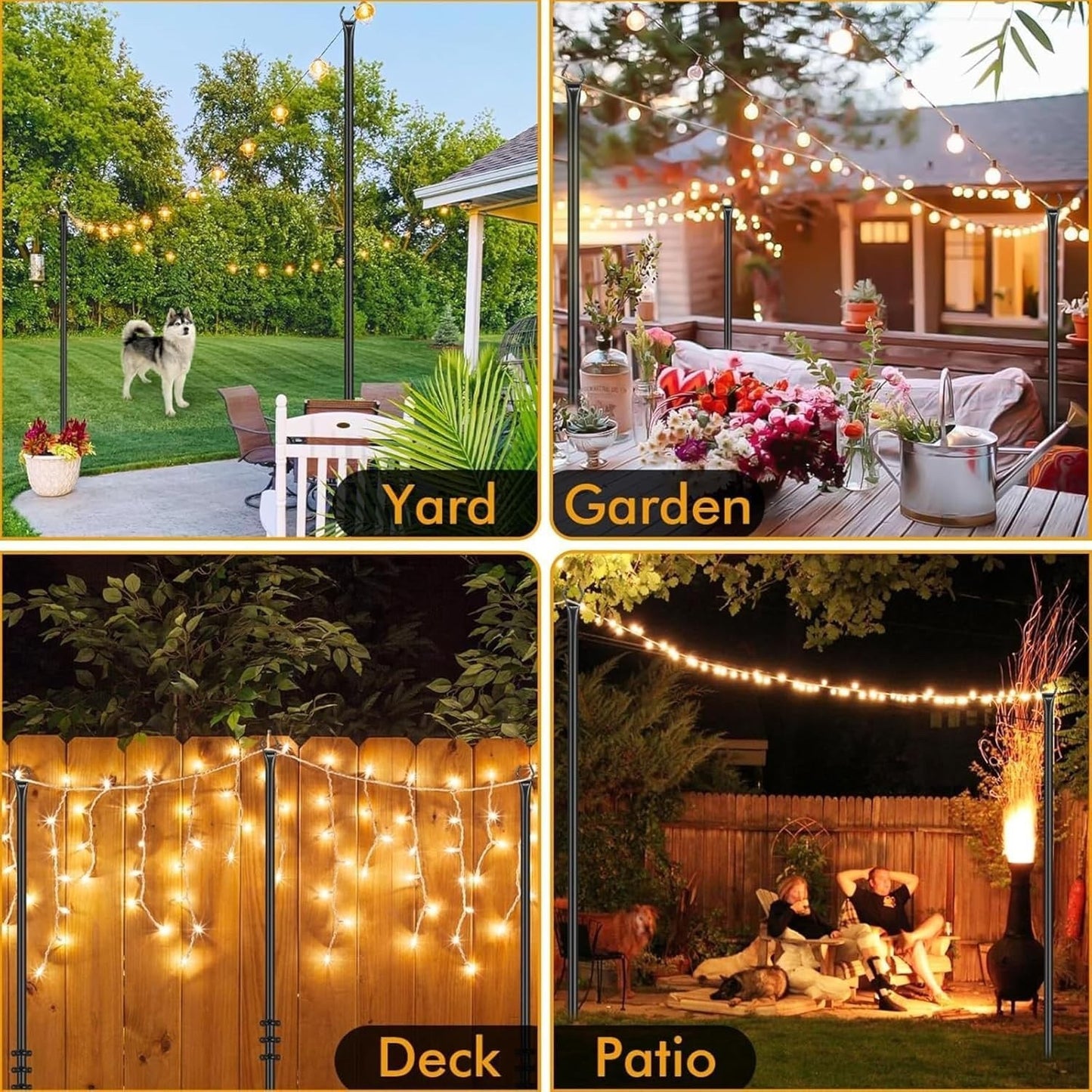 String Light Poles Outdoor 2 Pack 9.8FT Steel Garden Patio Deck Stand Black