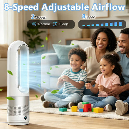 Bladeless Tower Fan 60cm Oscillating 8 Speed Remote LED Display 8H Timer
