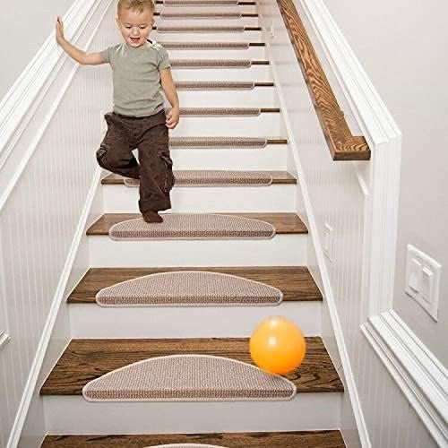 Carpet Stair Treads Non Slip 15 Pack 22x65cm Beige Bullnose Self Adhesive Mats