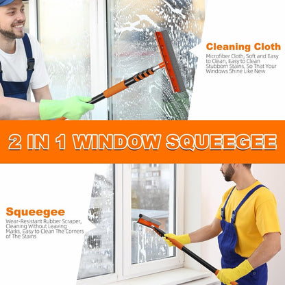 Car Wash Brush Cleaning Kit 3.6m Telescopic Pole Bristle Mop Window Squeegee