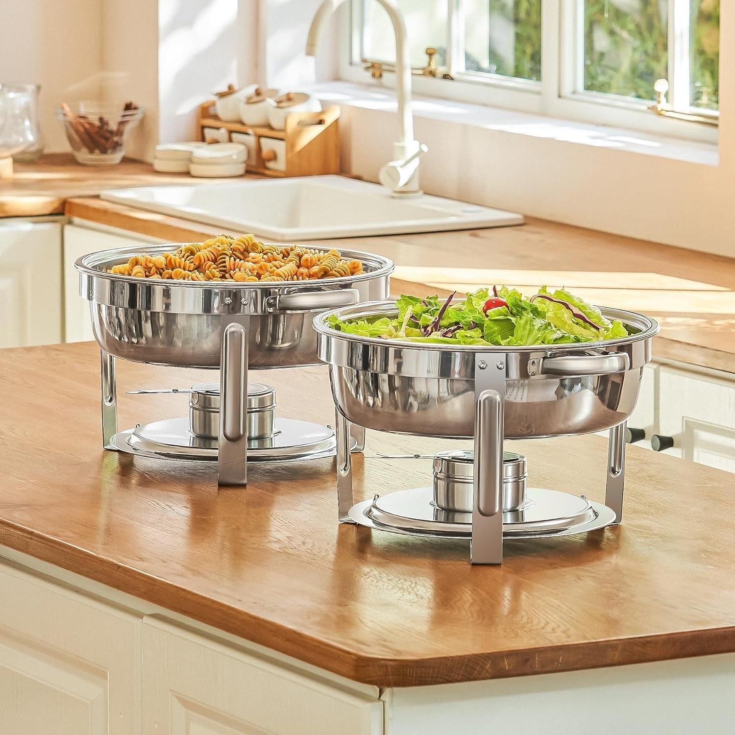 2x 5L Round Chafing Dish Stainless Steel Buffet Food Warmers Catering Set