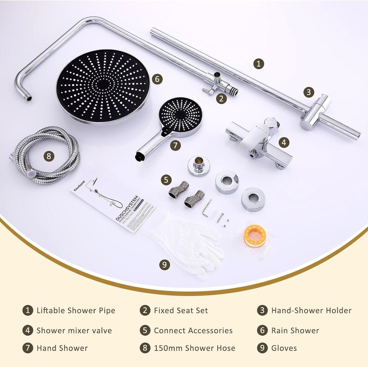 Shower System Rain Shower Hand Shower 26cm Stainless Steel Chrome Adjustable
