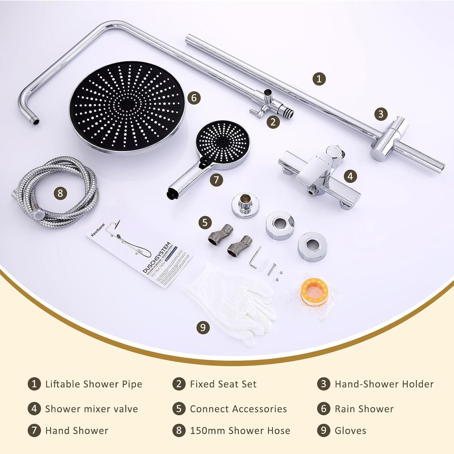 Shower System Rain Shower Hand Shower 26cm Stainless Steel Chrome Adjustable