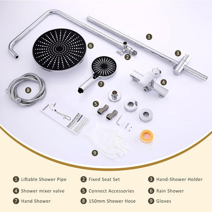 Shower System Rain Shower Hand Shower 26cm Stainless Steel Chrome Adjustable