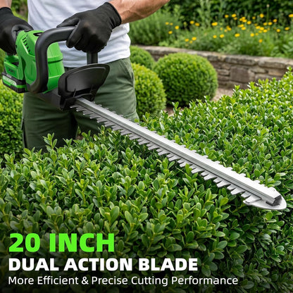 Cordless Hedge Trimmer Electric 20in 2 Batteries Charger Lightweight 180° Handle