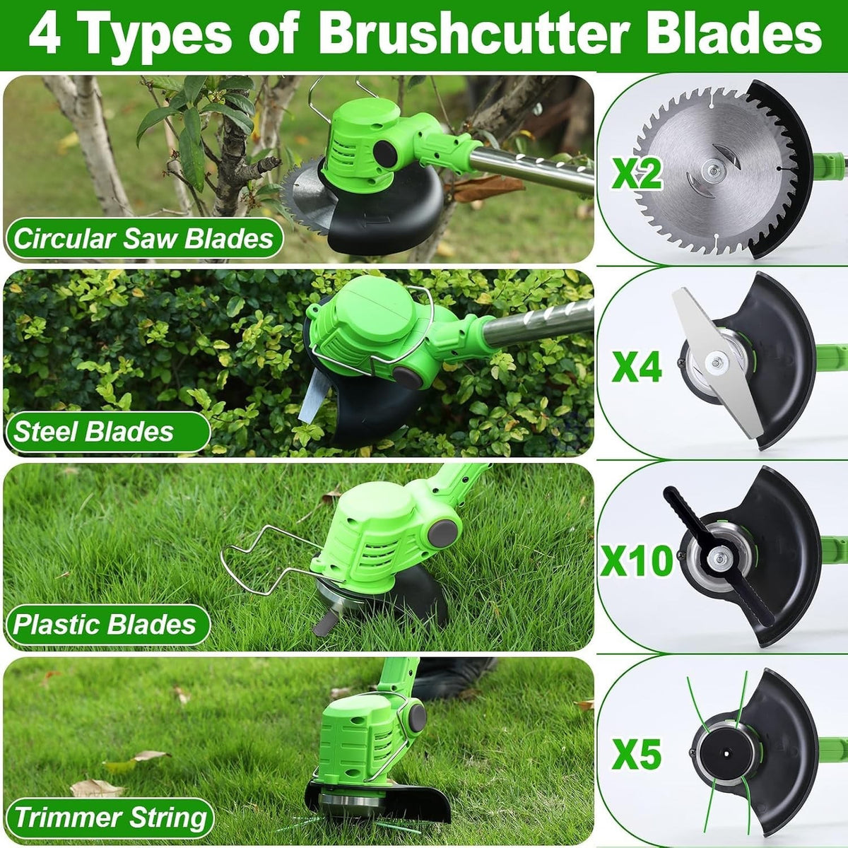 Cordless Strimmer Grass Trimmer 21V Battery Garden Cutter 2 Batteries Blades