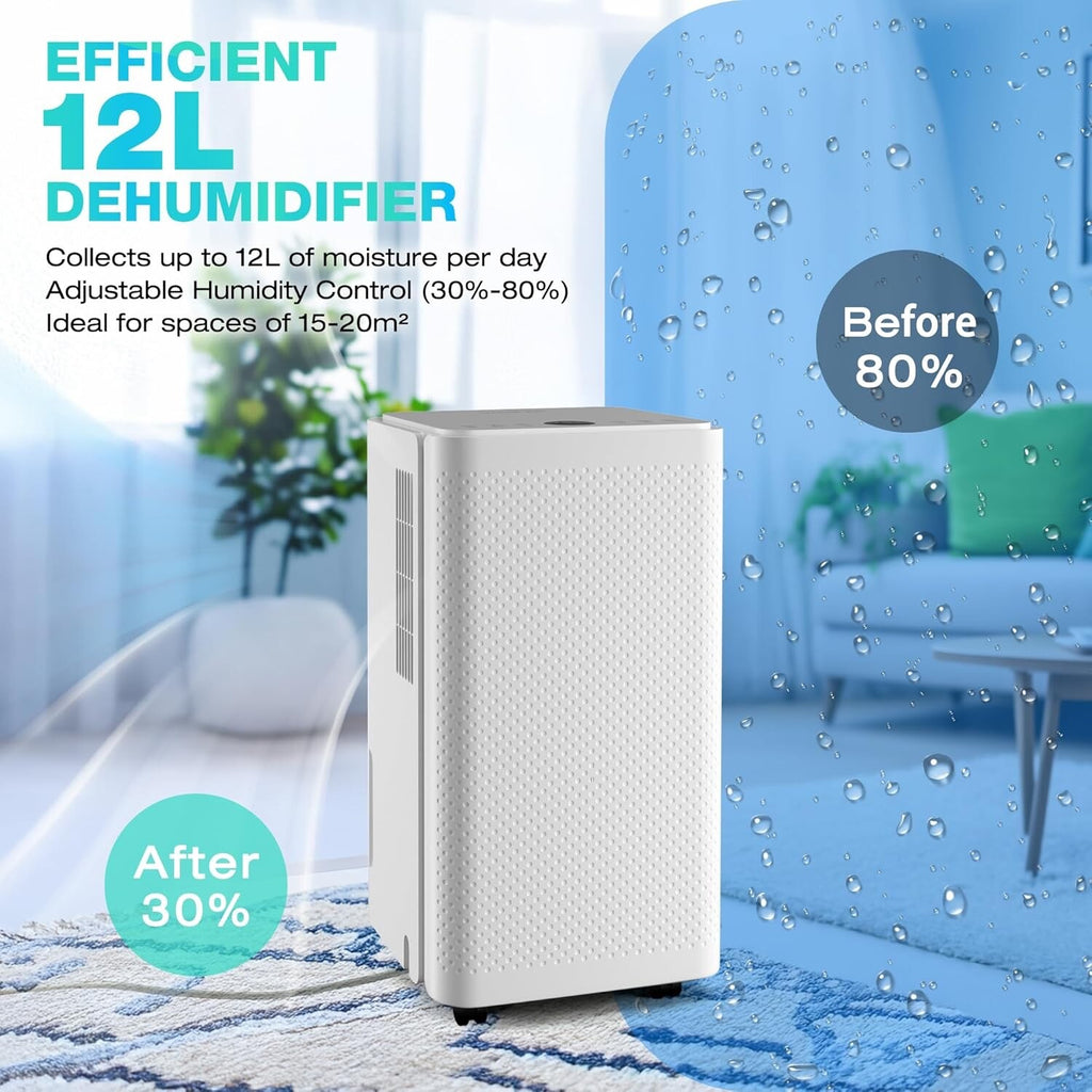 HAUSHOF 12L/Day Dehumidifier for Home with Digital Humidity Display