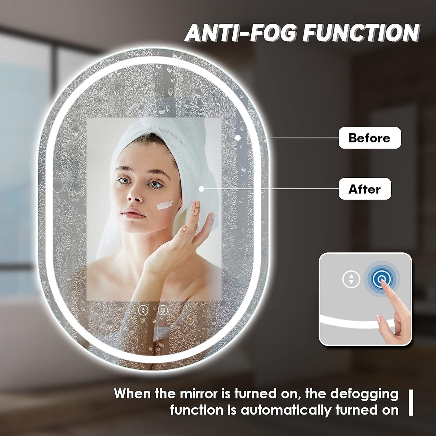 Oval LED Bathroom Mirror 50x70cm Dimmable 3 Colour Anti Fog Memory IP44 Backlit