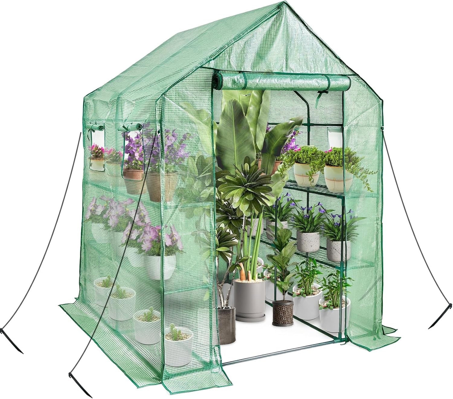 Greenhouse Shelves Walk In 12 Tier PE Cover Garden Grow House 143x143x195cm