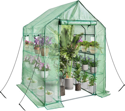 Greenhouse Shelves Walk In 12 Tier PE Cover Garden Grow House 143x143x195cm