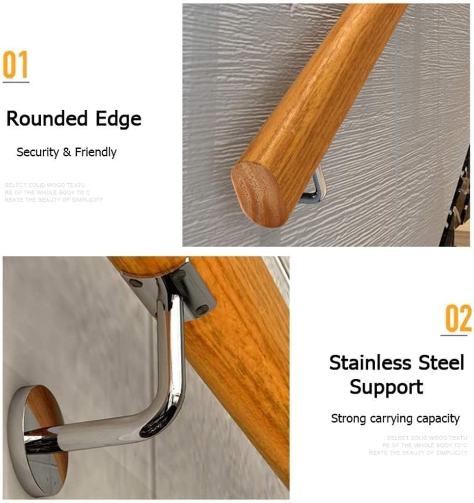 100cm Wooden Stair Handrail Banister Anti Slip Rail Bracket Indoor Outdoor
