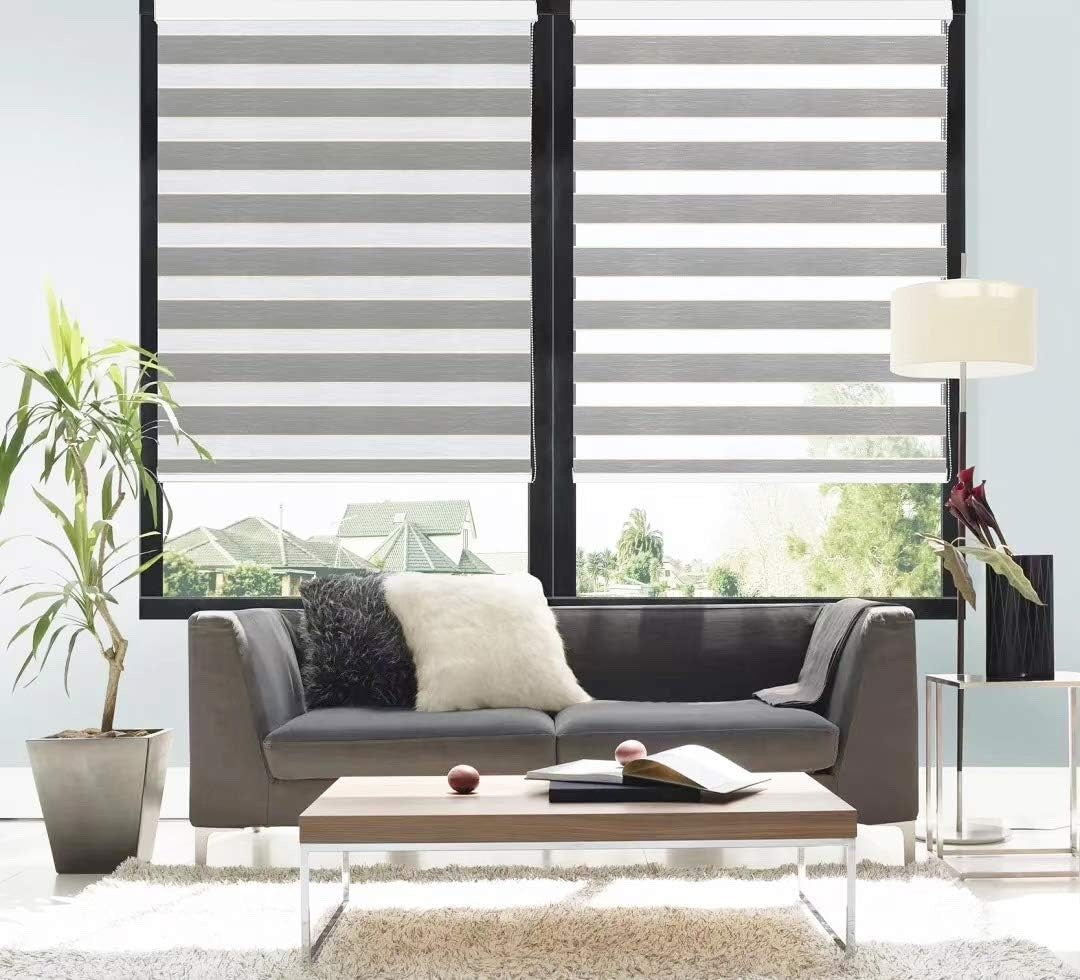 Grey Zebra Roller Blinds 150cm Dual Layer Day Night Light Filtering Shade