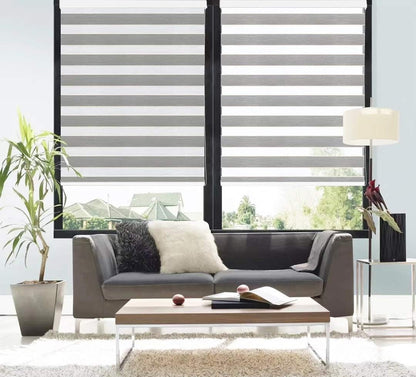 Grey Zebra Roller Blinds 150cm Dual Layer Day Night Light Filtering Shade