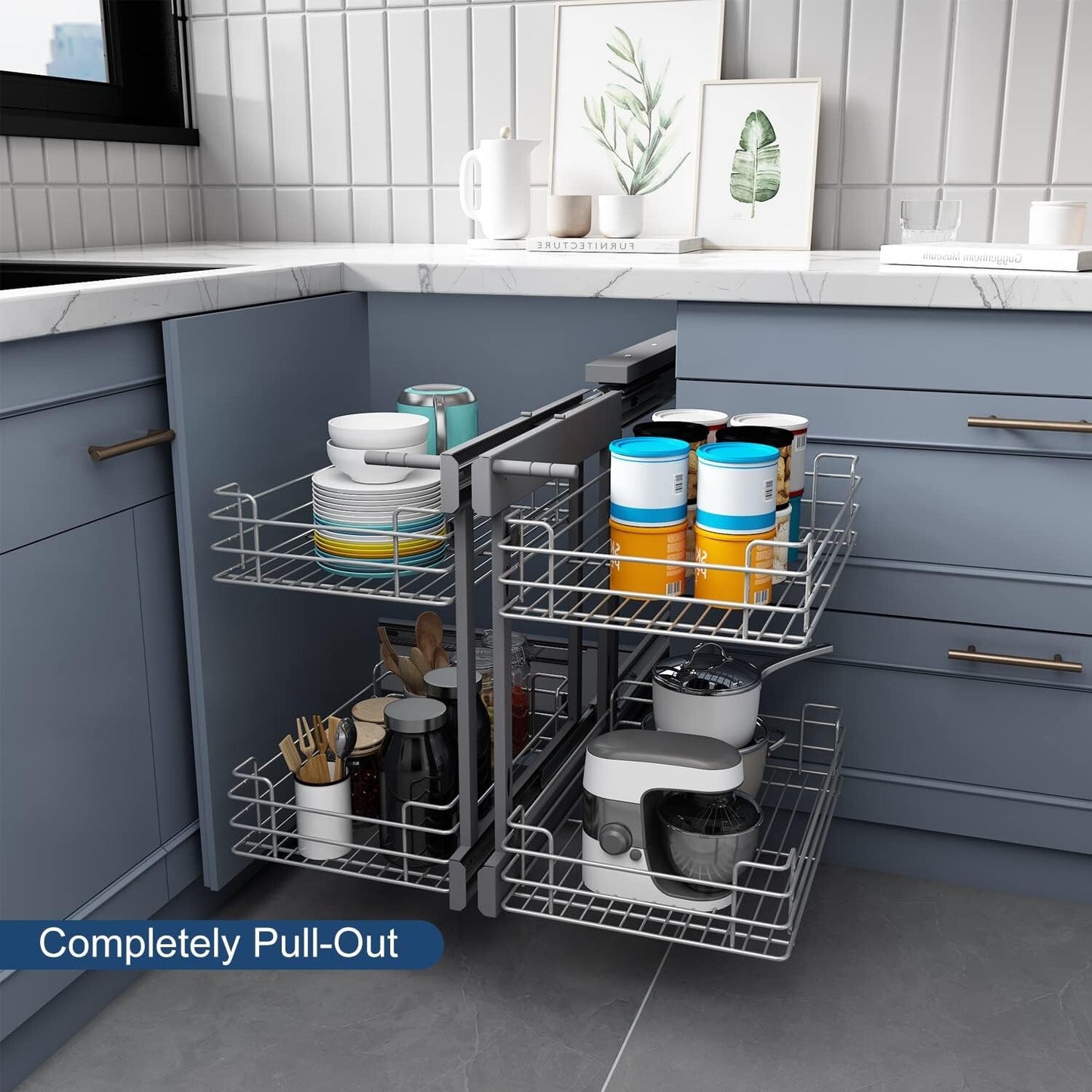 VADANIA Modern Blind Corner Kitchen Organiser 4 Compartments Grey 5.5 sq ft