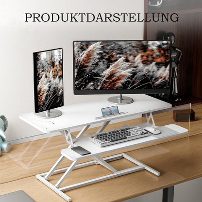 Standing Desk Converter Riser Height Adjustable 101cm White Stand Workstation