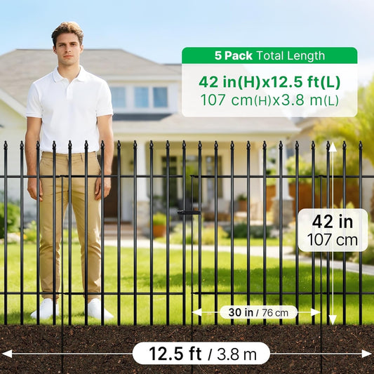 Metal Garden Fence Panels 106cm High 3.8m No Dig Dog Pet Barrier With Gate