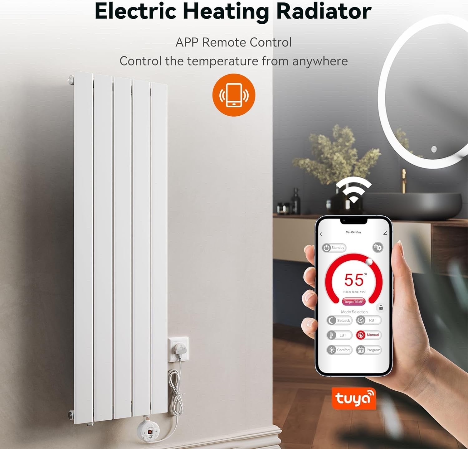 800W Smart WiFi Electric Radiator Wall Mounted Panel Heater LCD Timer White