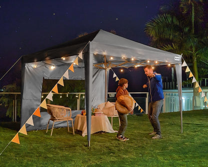 3x3m Pop Up Gazebo Tent Waterproof Mesh Sides Adjustable Height Grey Garden