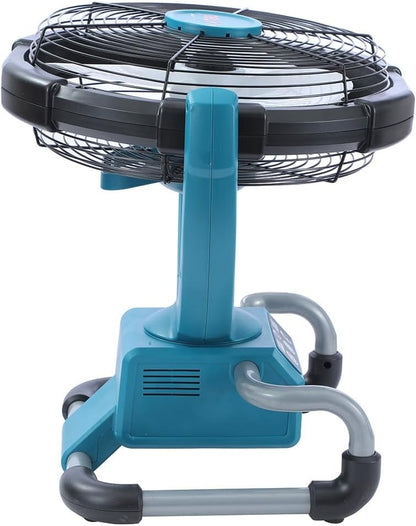 Jobsite Fan Cordless Portable 12 Inch 18V 21V AC DC 3 Speed Timer Blue Workshop