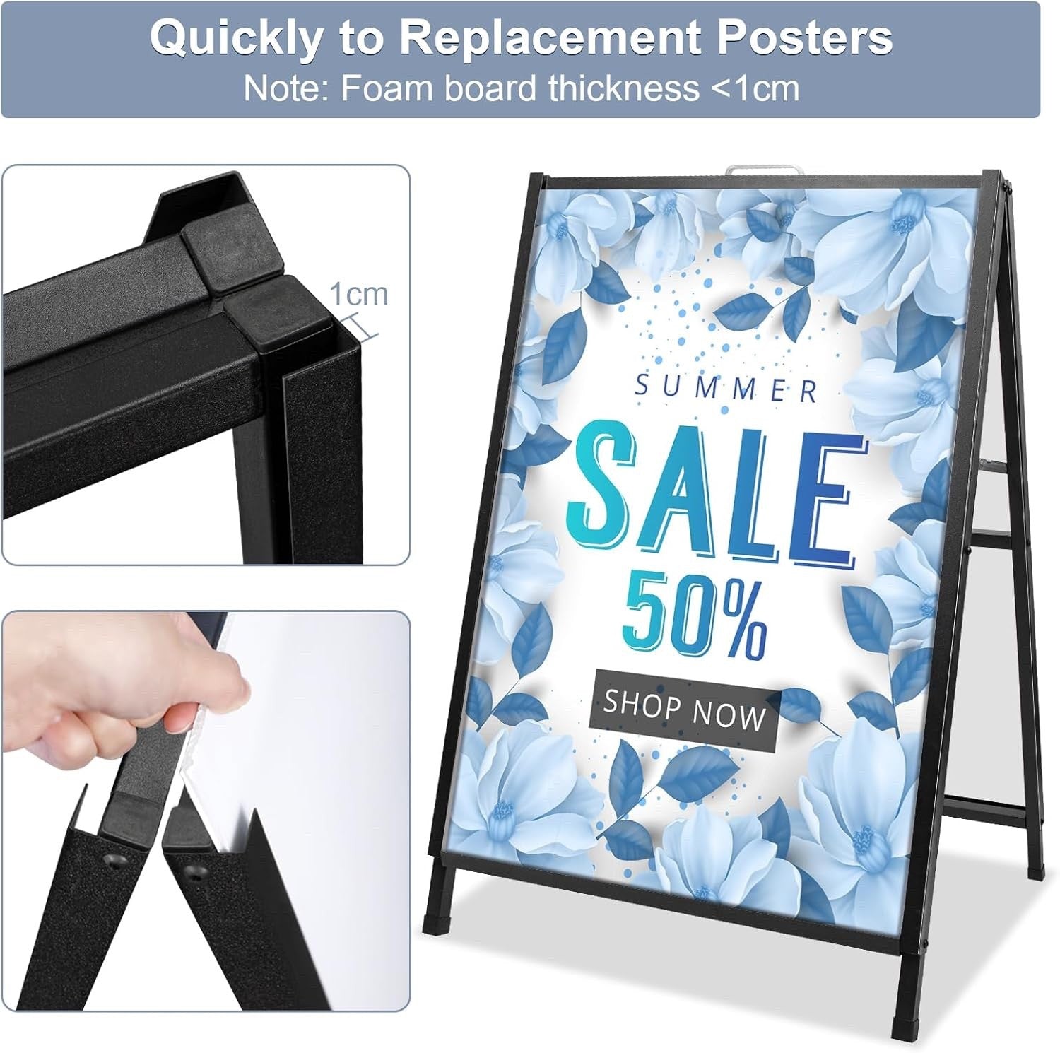 STANDNEE Double Sided Pavement A-Frame Sign Board 60x90cm Black Outdoor