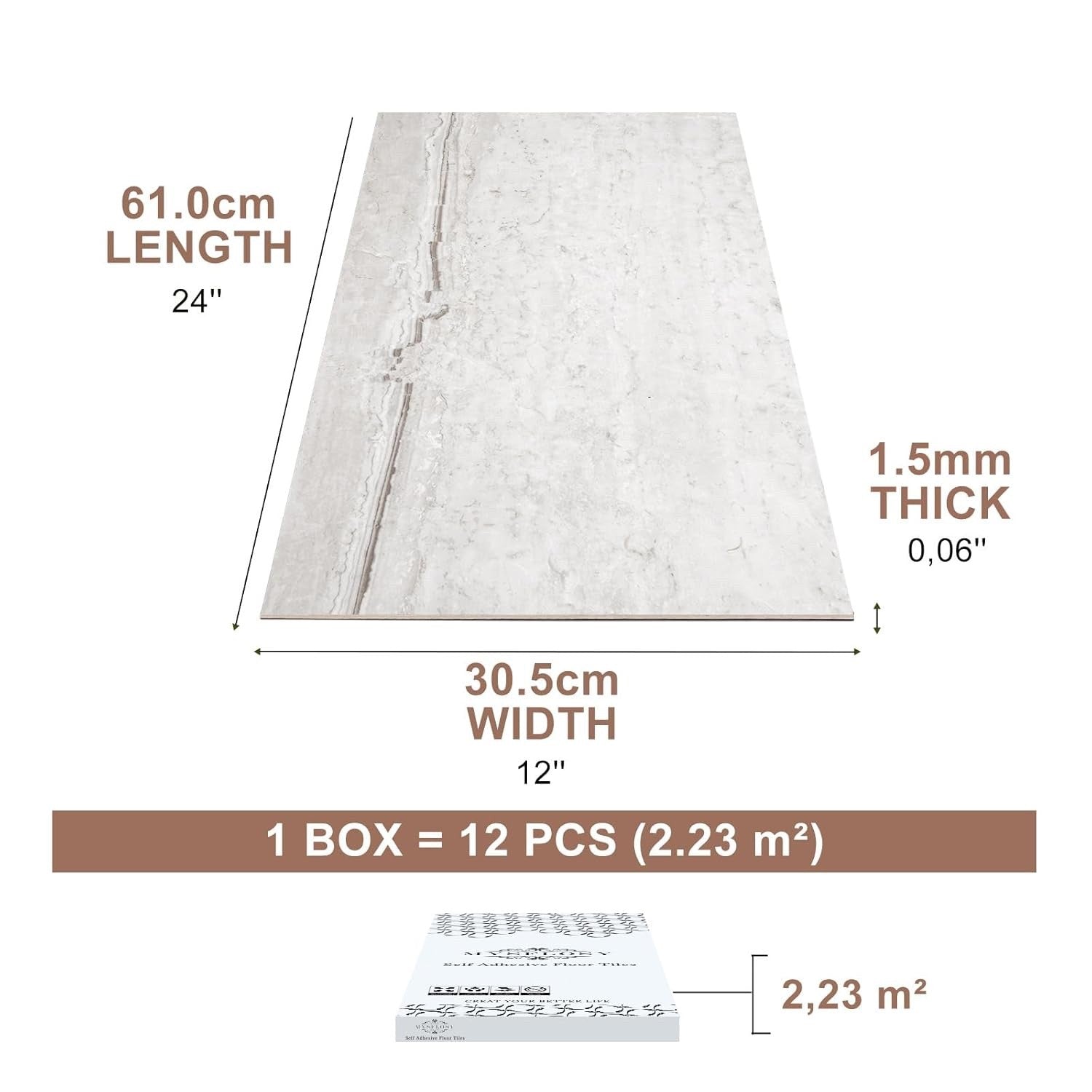 Self Adhesive Floor Tiles Stone Effect Vinyl Flooring Peel Stick 61 x 30.5 cm