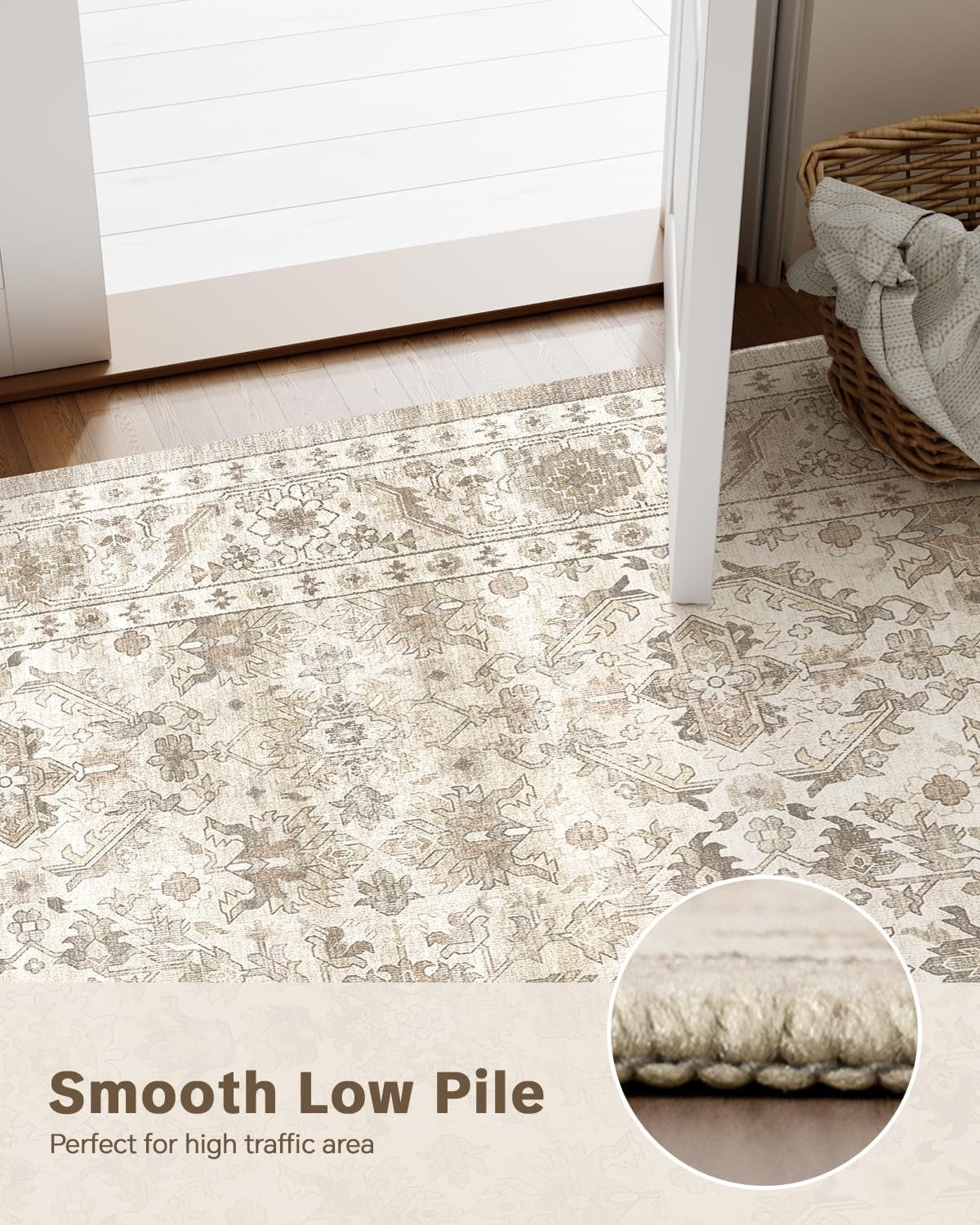 Vintage Beige Rug Washable Non Slip 300x400cm Living Room Bedroom Carpet Mat