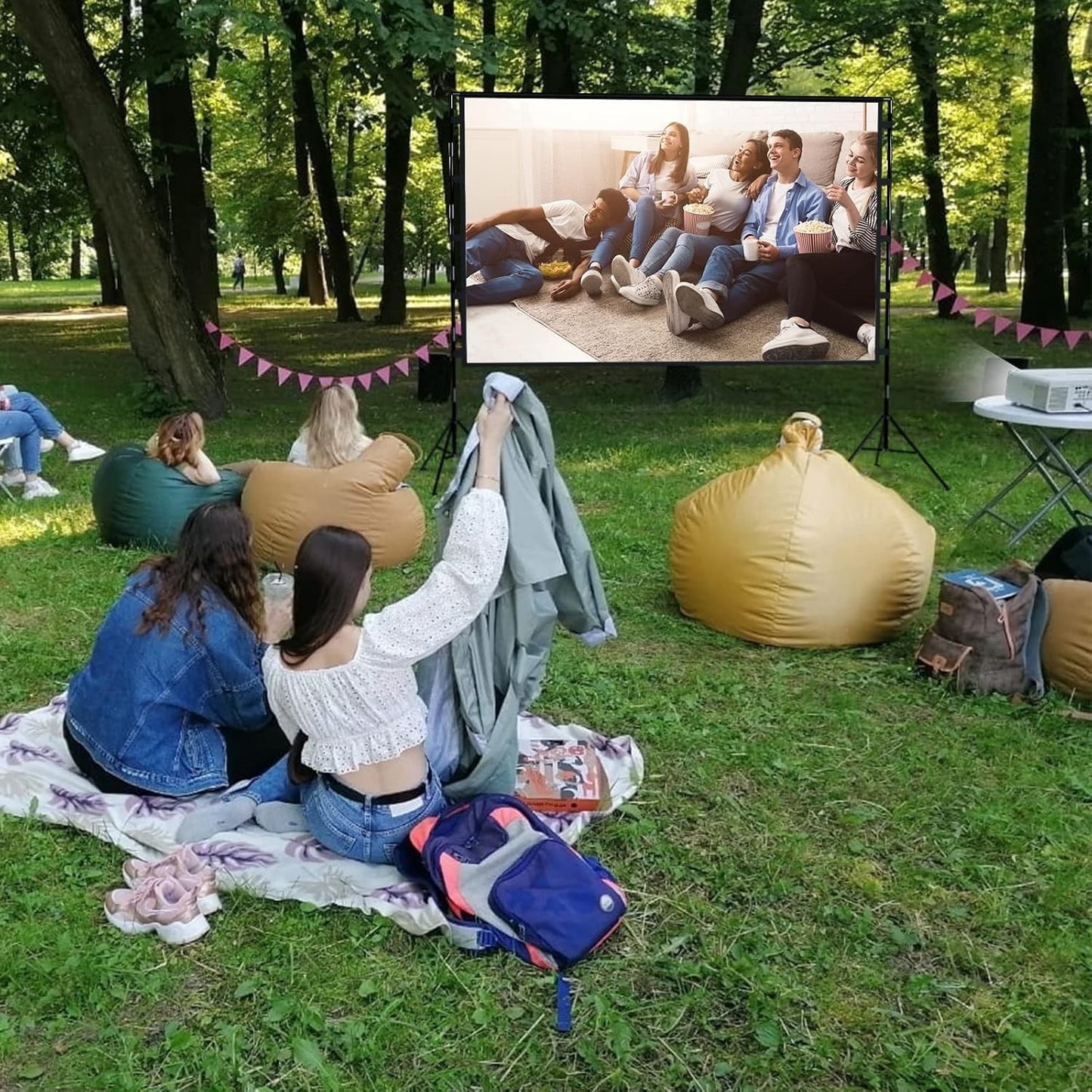 Projector Screen Stand 120 Inch 16:9 Portable 4K HD Tripod Outdoor Cinema Home T
